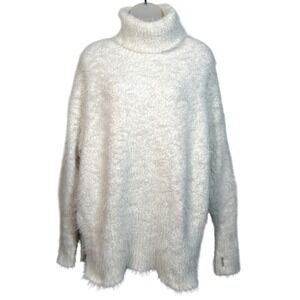 OFFLINE by Aerie Cream Fuzzy Eyelash Knit Turtleneck Sweater Womens Medium Cream